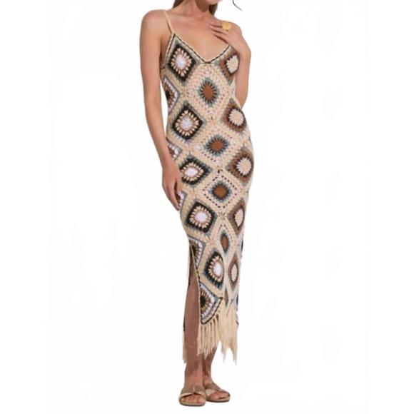 NEW ELAN aleki crochet maxi dress in natural multi - Picture 3 of 6